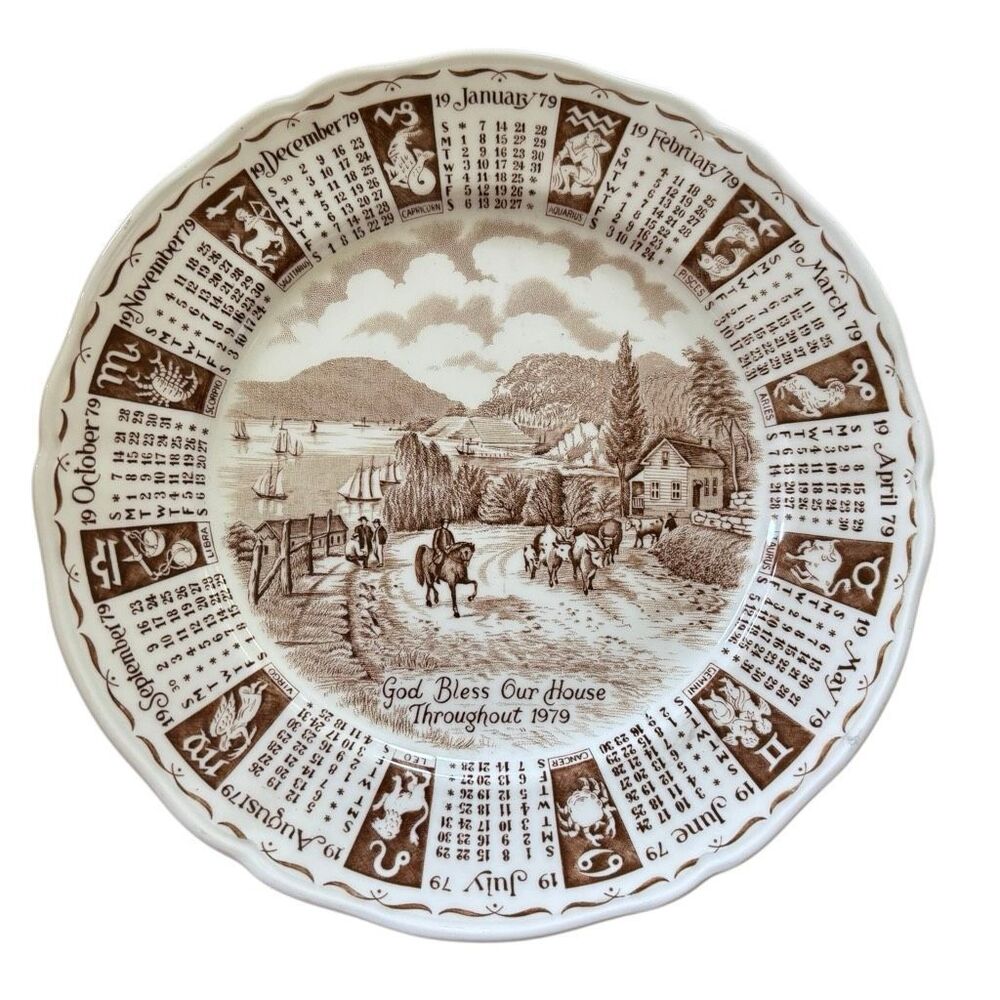 VTG 1979 Alfred Meakin Calendar Plate God Bless Our House Zodiac Staffordshire